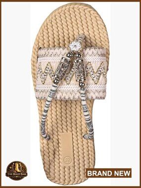 Boho Beaded Flat Thong Sandals Woven Slide Slippers Non-Slip